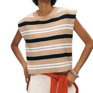 Maeve Anthropologie Noah Muscle Tank Sweater Top Tan/Black Stripes Women’s Small